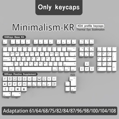 사무실 게이밍 기계식 무선 키보드 저소음 키캡 XDA PBT 브라질 어 스페인어 프로필 MX 스위치 ISO 입력, Pack by plastic bag, Minimalism-RU 아이소프로필 Best Top5