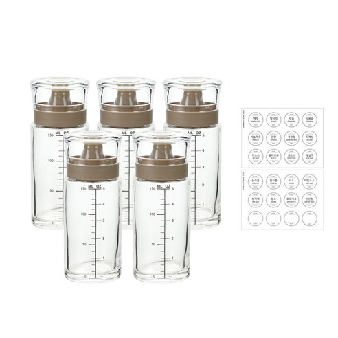 시노글라스 신형 오일병 양념병+스티커 24종, 그레이, 5개, 170ml