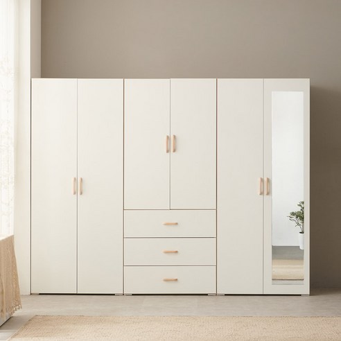 57% 할인! 보루네오의 우아한 LPM 키큰장_도어 2400 거울 옷장세트로 옷방을 쇄신하세요