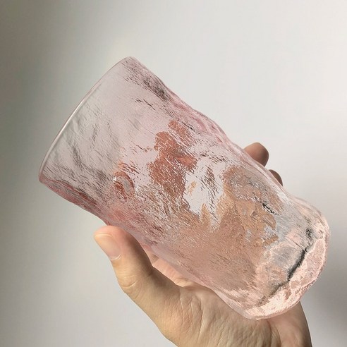DFMEI 물컵 새로운 빙하 무늬 유리 핑크 하트 껍질 무늬 물 유리 주스 컵, DFMEI 그라데이션 핑크 하이 스타일(단품)