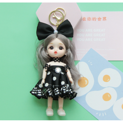 솔로핏 귀여운 아기바비 베이비돌 관절인형 키링 백참 인형키링, 1개, Black, 15cm