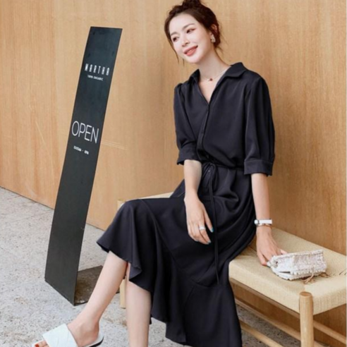 2024 new 옐로코 곰돌이 원피스 여성 잠옷 홈웨어 반팔 롱티셔츠 온앤온원피스 12 ANYOU 원피스 넉넉하고 고급스런 여름 날씬해 기질의 미디스커트 원피스