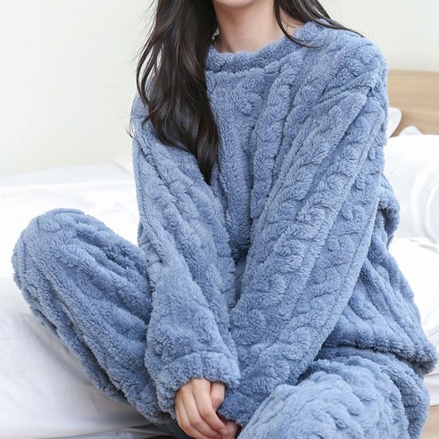 유토밸런 꽈배기 홈웨어 극세사 커플 긴팔 긴바지 수면 잠옷세트