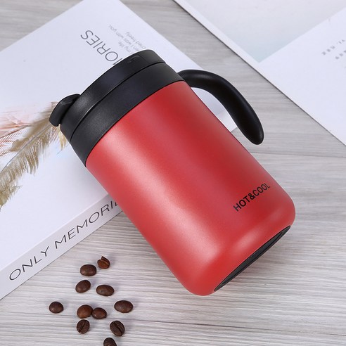 손잡이 커피 텀블러 사무실 커피잔 304 스테인리스강 머그컵 물컵 선물컵, 500ml 레드, 350ml