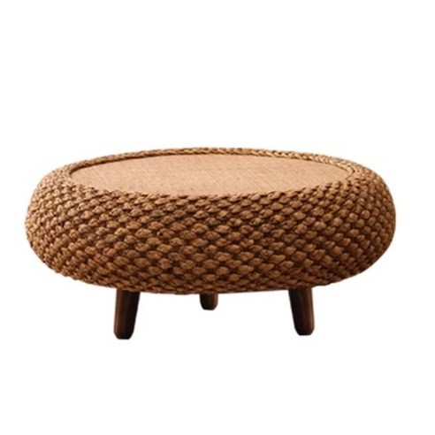 빈티지 라탄 원목 원형 좌식 테이블 미니 중형 일본식 홈카페 티테이블 우드 야외 거실 베란다 원룸 찻상 2사이즈, 빈티지브라운대형 라탄거실테이블