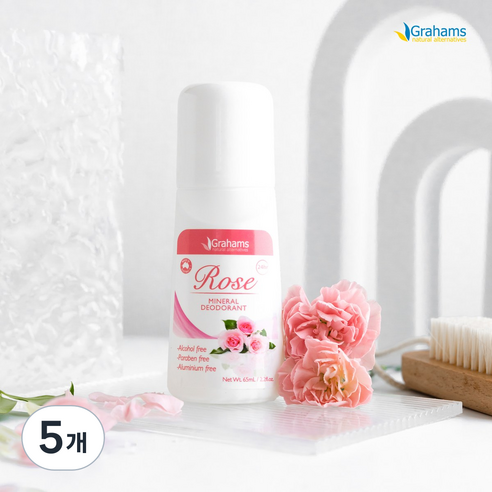 [그라함스내추럴] 로즈 미네랄 데오드란트 롤-온_99%내추럴, 65ml, 5개