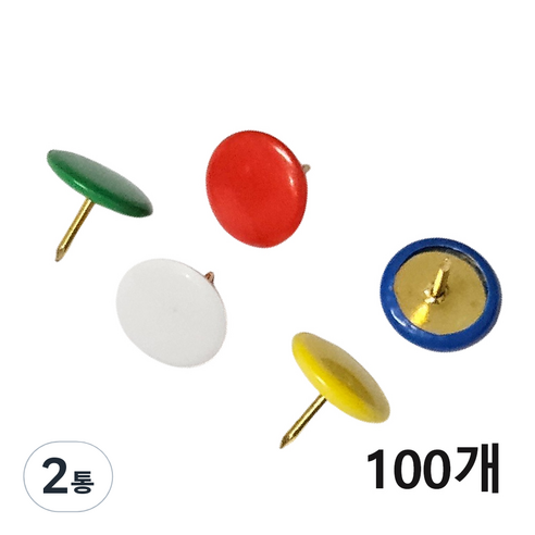 바이트 사무용 컬러 압정, 혼합, 2통, 100개입