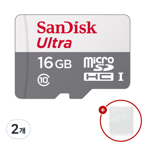 샌디스크 마이크로SD카드 울트라 SDSQUNR + SD카드 케이스, 2개, 16GB