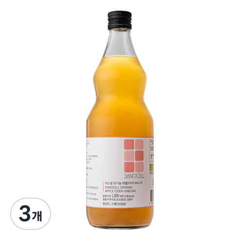 사노셀 유기농 애플사이다비니거 유기산 80,000mg, 1L, 3개