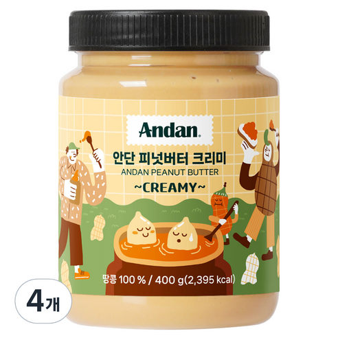 안단잼 무가당 땅콩버터 100% 크리미, 400g, 4개