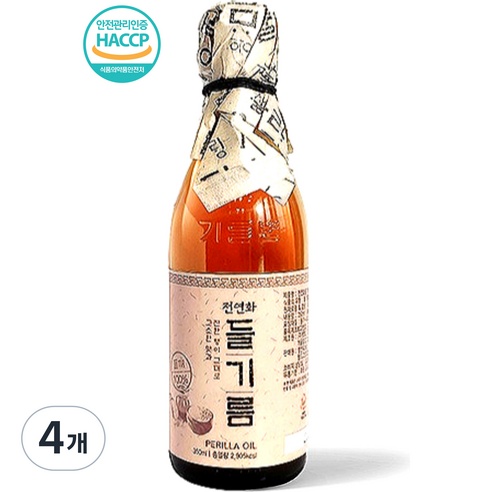 시장쏙 햇빛 전연화 들기름, 350ml, 4개