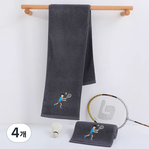 상덕 운동수건 배드민턴 타월 요가 타월 런닝 타월 자전거 타월 농구 타월 220CM, 4개, 다크그레이