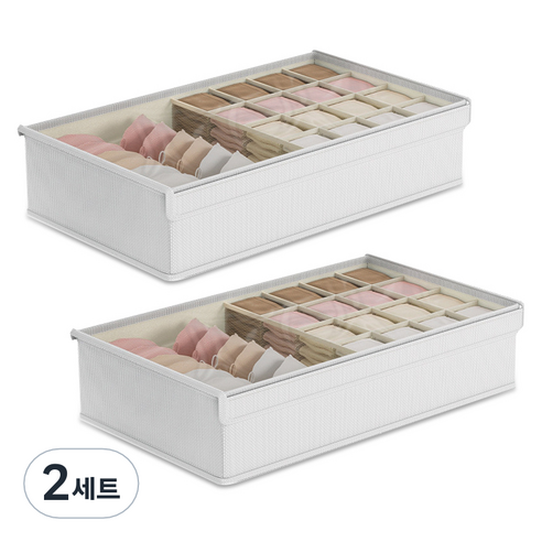 마벨인홈 투명커버 칸구분 옷장 서랍 속옷 양말 정리함 2종, 라이트그레이, 2세트, 대형
