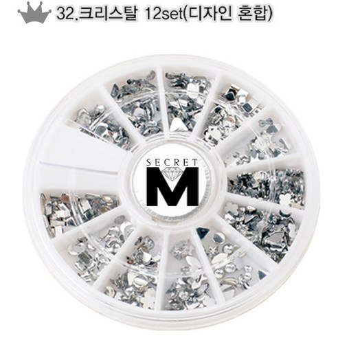 시크릿엠 4000) 네일 스톤 세트(32번~38번), 32_크리스탈 12set(디자인혼합), 32_크리스탈 12set(디자인혼합), 12개