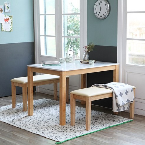 베스트리빙 카페같은 캘빈4인내츄럴하이그로시벤치2개형식탁세트 식탁세트, 내츄럴/아이보리 4인용식탁 Best Top5