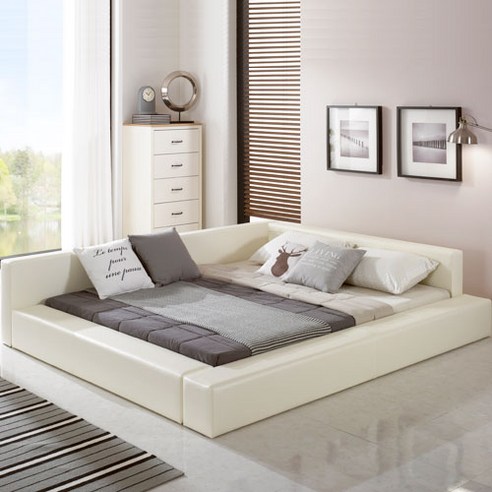 파로마 모던 다비드 저상형 침대 킹, 아이보리, 프레임 + 본넬 스프링 매트리스 (K)