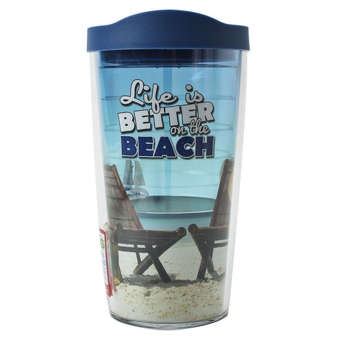 터비스 킵 드링크 핫 & 콜드 텀블러, Life Better At The Beach, 473ml