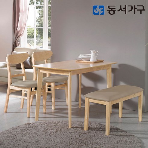 동서가구 벤치형 식탁 의자 세트 4인용 DF906816, 내추럴