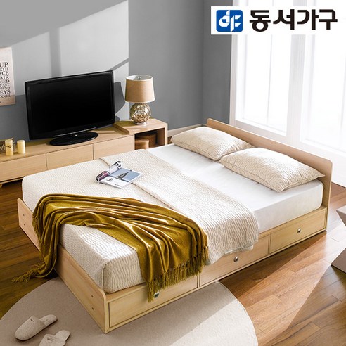 [동서가구] 레몬 1단수납 퀸침대＋(9존독립 매트리스) DF907621, 메이플