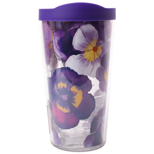 Tervis 이중벽 텀블러 트래블 리드 포함 텀블러/콜드컵, Watercolor Pansy, 473ml