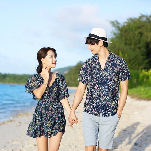 미미앤바비 연인꽃 커플비치웨어 커플룩 허니문룩 신혼여행옷 휴양지룩 상의 - 커플룩 | 쿠팡