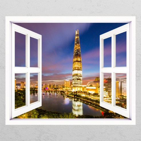 꾸밈 cj817-롯데월드타워창문그림액자 시트지, B타입-외부창문형