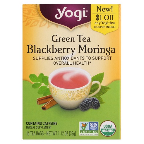 요기티 그린 티, 16개입, Blackberry Moringa, 2g