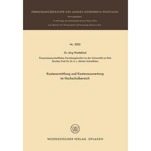 Kostenermittlung Und Kostenauswertung Im Hochschulbereich Paperback, Vs Verlag Fur Sozialwissenschaften