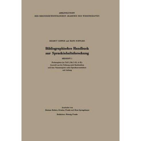 Bibliographisches Handbuch Zur Sprachinhaltsforschung: Beiheft 1 Paperback, Vs Verlag Fur Sozialwissenschaften