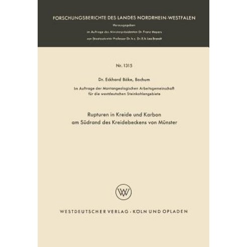Rupturen in Kreide Und Karbon Am Sudrand Des Kreidebeckens Von Munster Paperback, Vs Verlag Fur Sozialwissenschaften