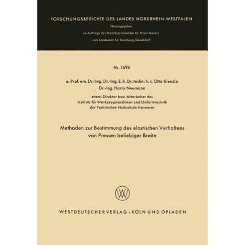 Methoden Zur Bestimmung Des Elastischen Verhaltens Von Pressen Beliebiger Breite Paperback, Vs Verlag Fur Sozialwissenschaften