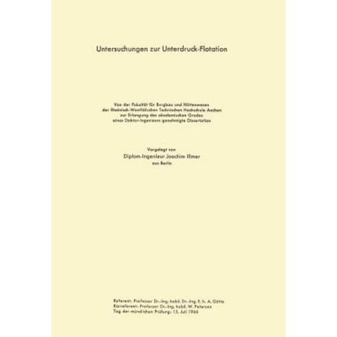 Untersuchungen Zur Unterdruck-Flotation Paperback, Vs Verlag Fur Sozialwissenschaften