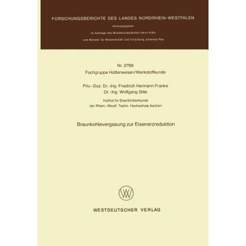 Braunkohlevergasung Zur Eisenerzreduktion Paperback, Vs Verlag Fur Sozialwissenschaften