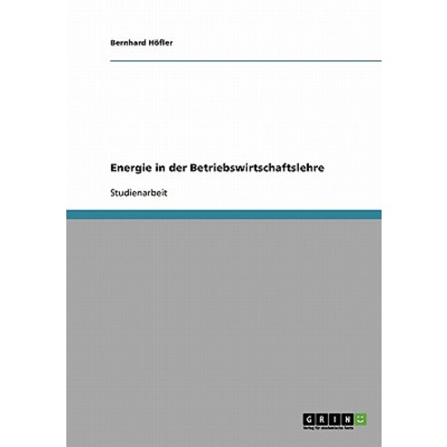 Energie in Der Betriebswirtschaftslehre Paperback, Grin Publishing