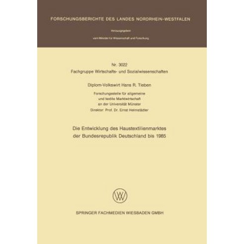 Die Entwicklung Des Haustextilienmarktes Der Bundesrepublik Deutschland Bis 1985 Paperback, Vs Verlag Fur Sozialwissenschaften