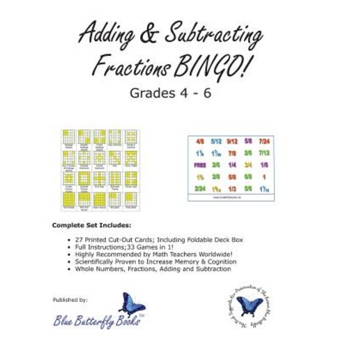 Adding & Subtracting Fractions Bingo! Paperback, Blue Butterfly Books