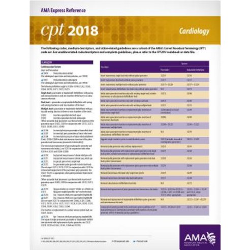 CPT 2018 Express Reference Card: Cardiology Other, American Medical ...