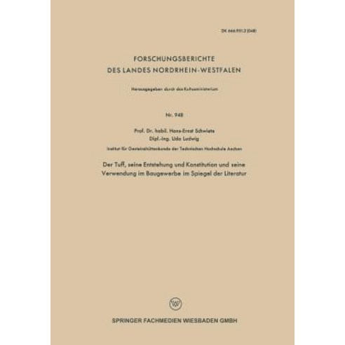 Der Tuff Seine Entstehung Und Konstitution Und Seine Verwendung Im Baugewerbe Im Spiegel Der Literatur Paperback, Vs Verlag Fur Sozialwissenschaften