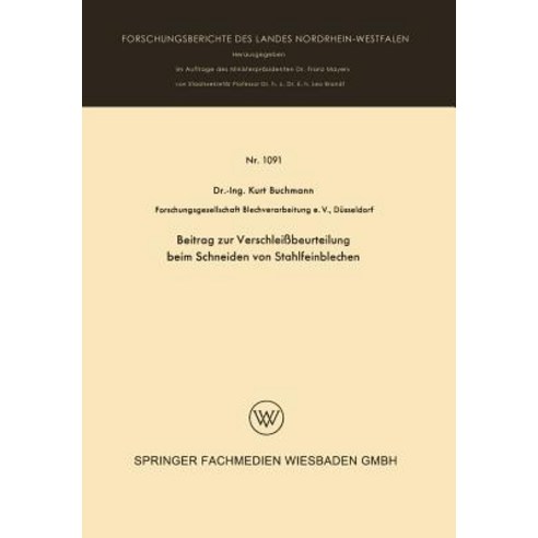 Beitrag Zur Verschleibeurteilung Beim Schneiden Von Stahlfeinblechen, Vs Verlag Fur Sozialwissenschaften