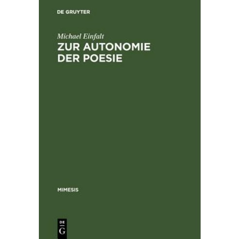 Zur Autonomie Der Poesie Hardcover, de Gruyter