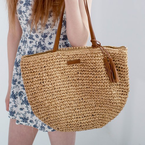 지음 A-8 네츄럴숄더백 왕골가방 라탄백 라탄가방 비치백