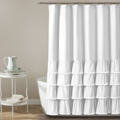 러쉬데코 엘라 레이스 러플 샤워 커튼 182.9 x 182.9cm, White, 1개