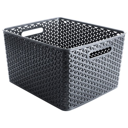 BINO T-위브 우븐 플라스틱 스토리지 바구니 L(35.6 x 29.2 x 21.6cm), Gray, 1개