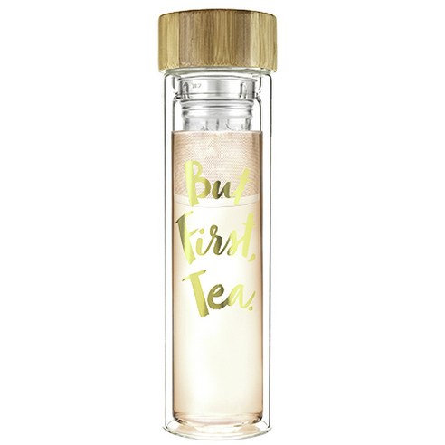 핑키업 블레어 글래스 트래블 인퓨저 머그 휴대용 티보틀, But First, 473ml