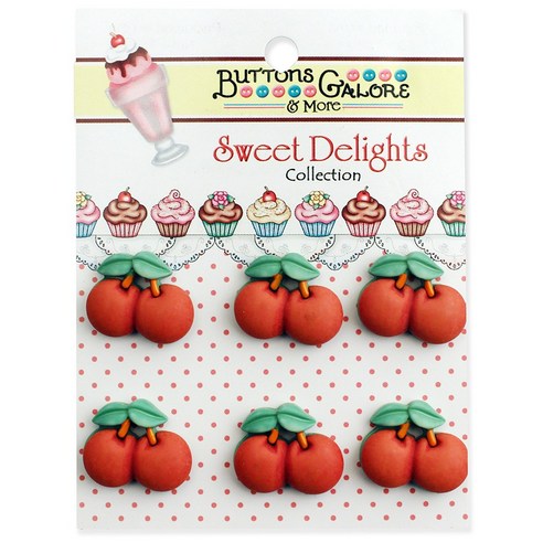 버튼갤로어 스위트 딜라이트 3D 버튼 단추, Cherries Jubilee, 6개입