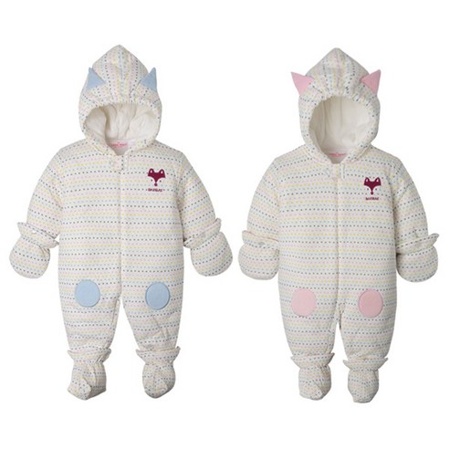 BAEBAE 방한 우주복 신생아 아기 바디슈트 겨울 패딩 귀염삼각패치겨울우주복