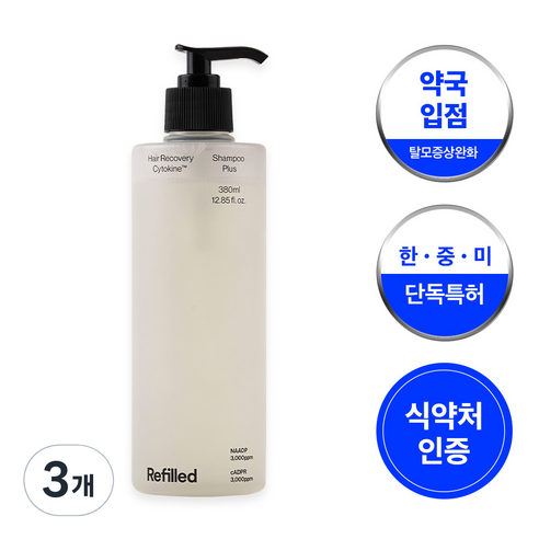 리필드 탈모완화 건성 피부 사이토카인 탈모샴푸 비듬 개선 두피 수분 케어, 380ml, 3개