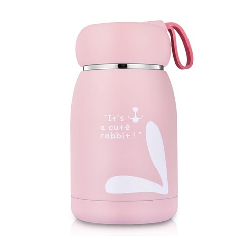 미니 보냉 보온병 토끼 텀블러 휴대용 스텐 진공 물통, 핑크, 320ml