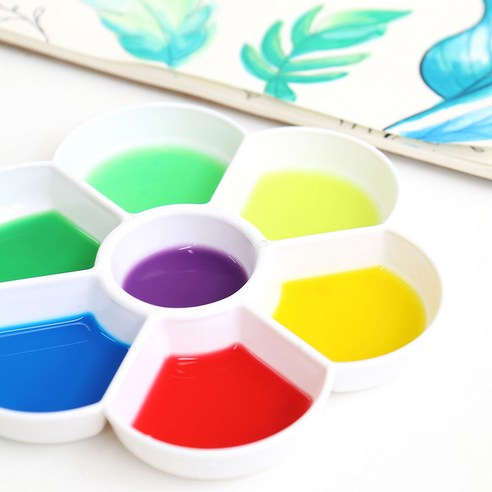 바오바론 팔레트 꽃 접시 7칸 파레트 빠레트 파렛트 팔렛트 그림 미술 준비물 투명스티커 증정, (화이트)