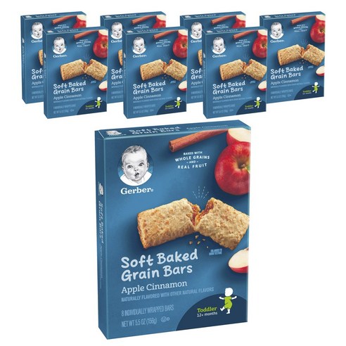 거버 소프트 베이크드 그레인 바 어린이곡물과자 19g, 애플 시나몬 (Apple Cinnamon), 156g, 8개